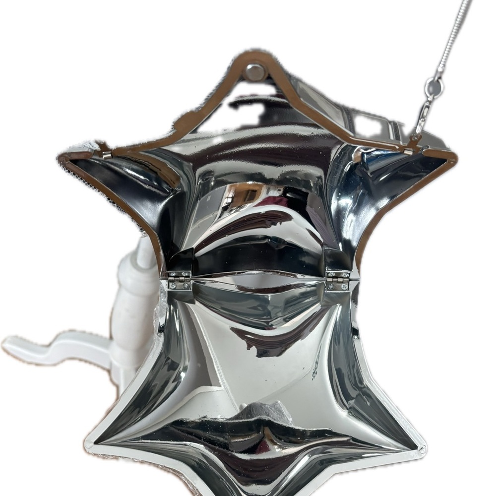 Silver Mirrored  Geometric Mini Bag with Removable Strap - Picture 2 of 2